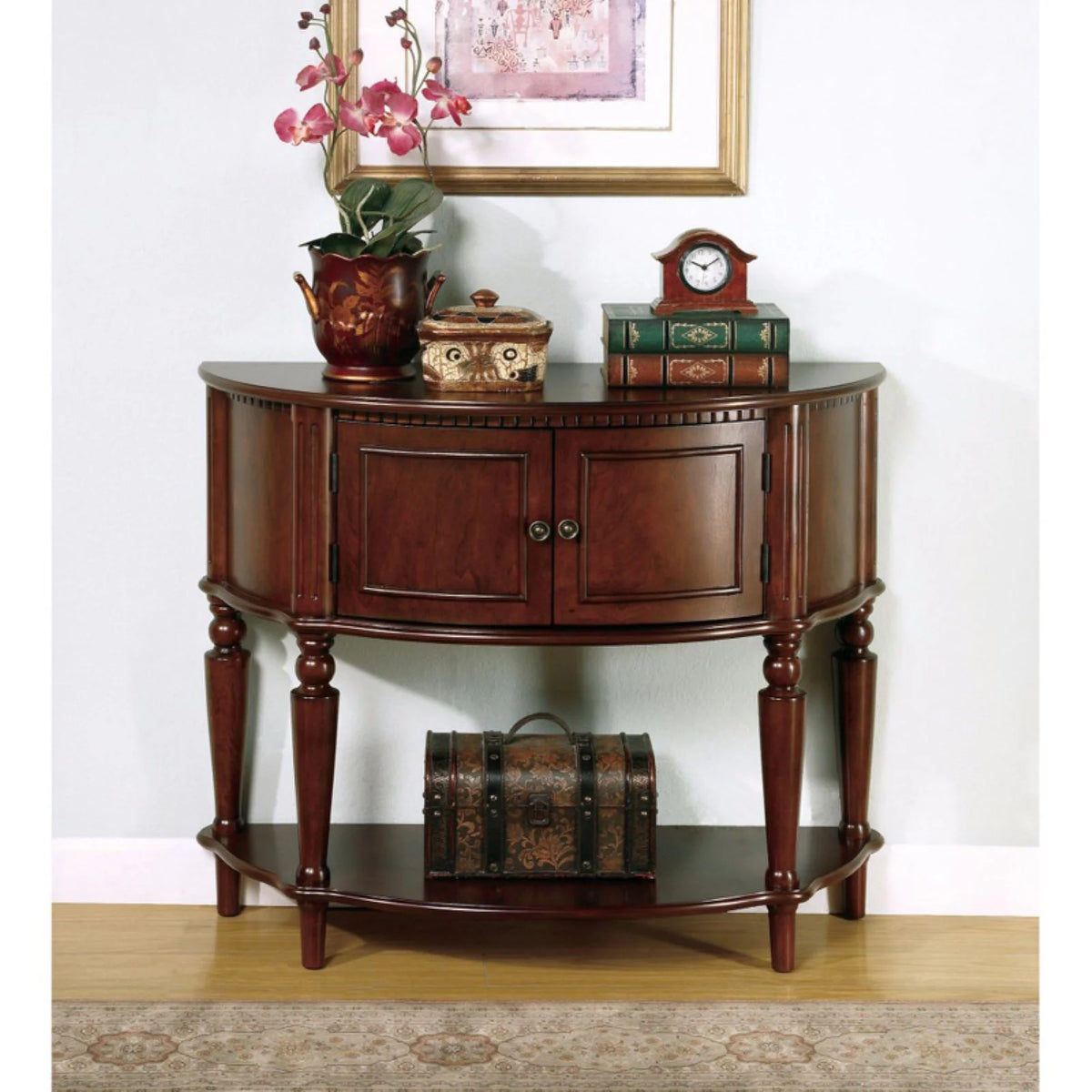Wooden Console Table with Curved Front and Shelf X90820