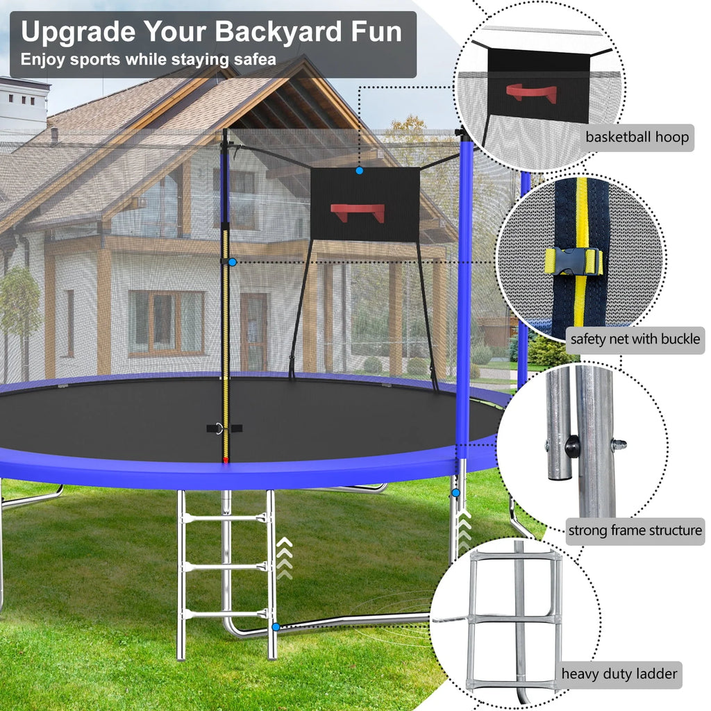 14 Feet Trampoline with Enclosure, Basketball Hoop and Ladder I4179