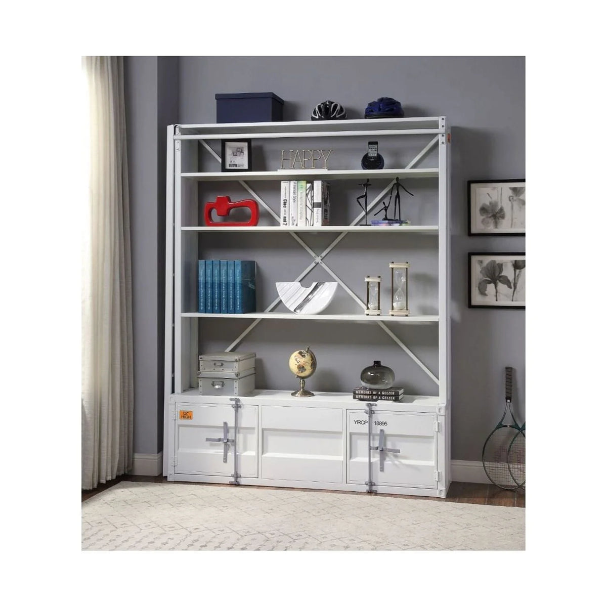 White Cargo Bookshelf & Ladder TV Stand V356