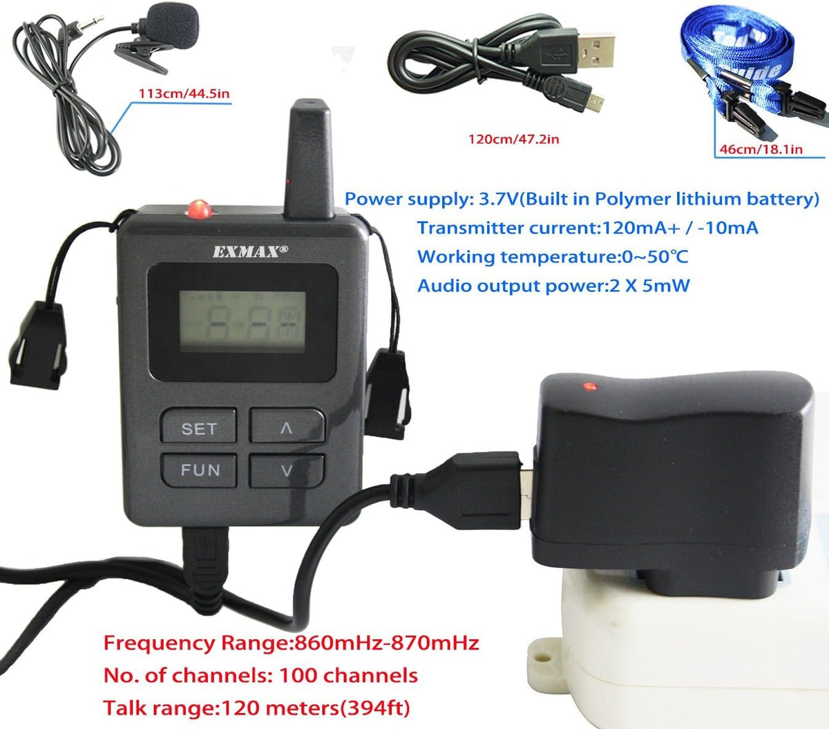 Wireless Tour Guide Monitor System (2 Transmitters 36 Receivers & Charge Case) V39639
