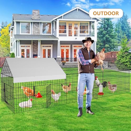 Metal Chicken Coop 87"×40" with Cover Chicken Run Pen Large Portable Chicken Playpen Enclosure H9754