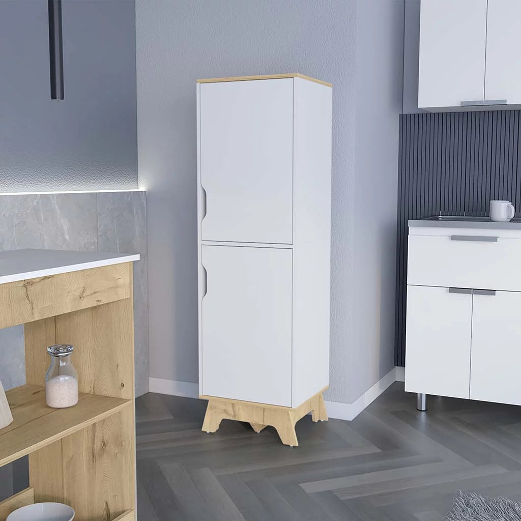 Light Oak White Four Shelves Two Doors Kitchen Pantry X3633