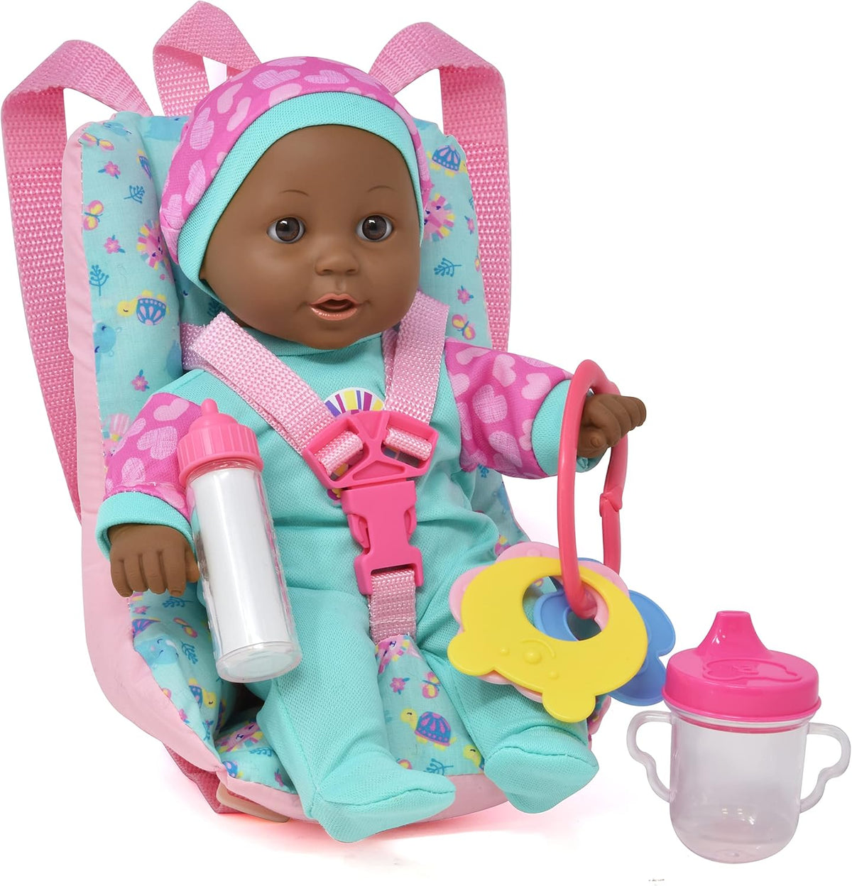 12 Inch Soft Body Black Baby Doll Travel Set with Booster Seat Carrier Z121