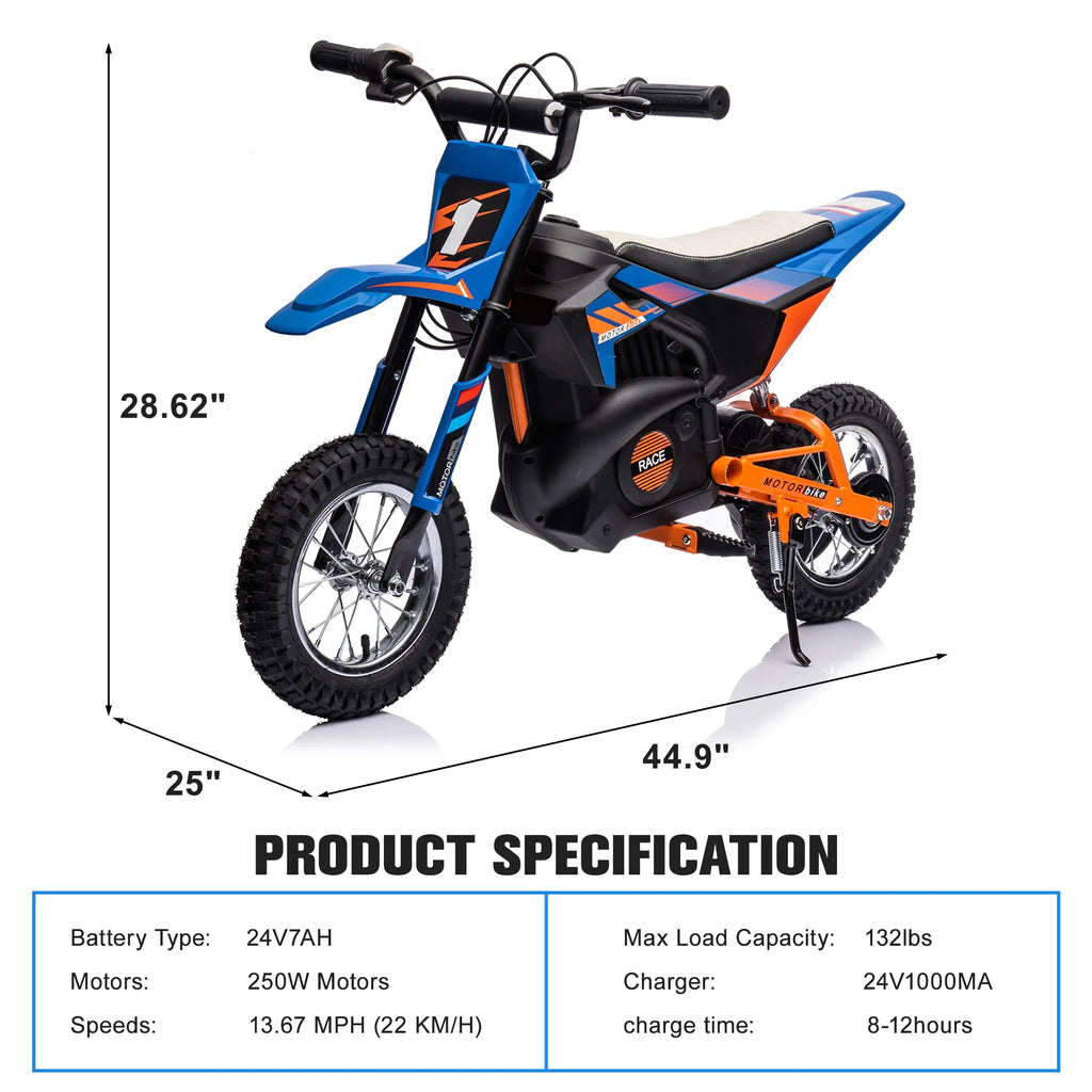 24V Electric Dirt Bike Ride On Motorcycle Toy, Blue K23851