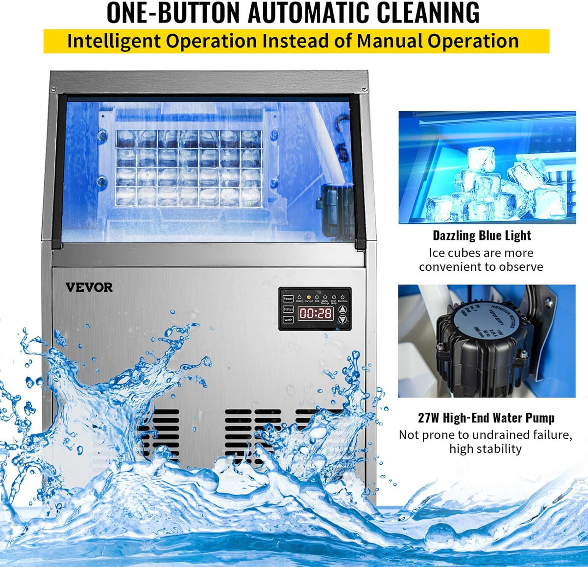 110V Commercial Ice Maker with 33LBS Bin, Stainless Steel G3249