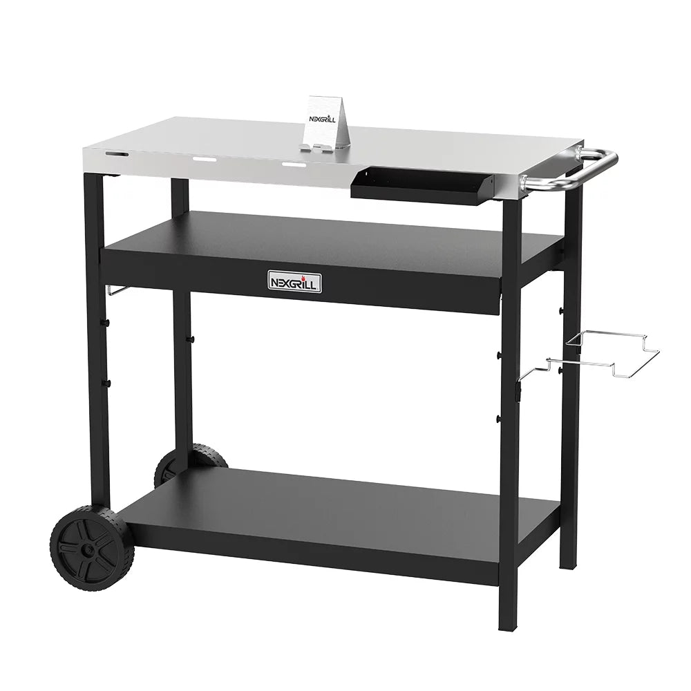 Stainless Steel Outdoor Food Prep Cart with Double Shelves G14853