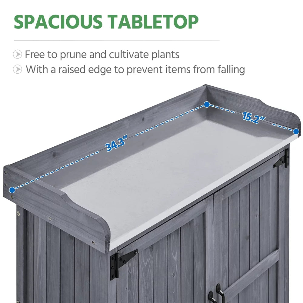 Wooden Garden Potting Bench Table with Cabinet V71419