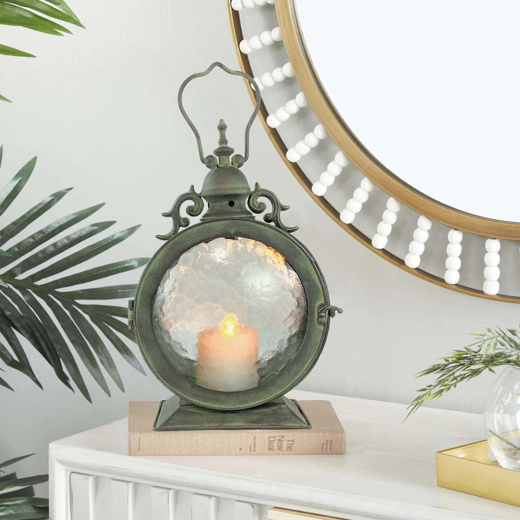 Metal Round Hanging Candle Lantern with Glass Insert N15622