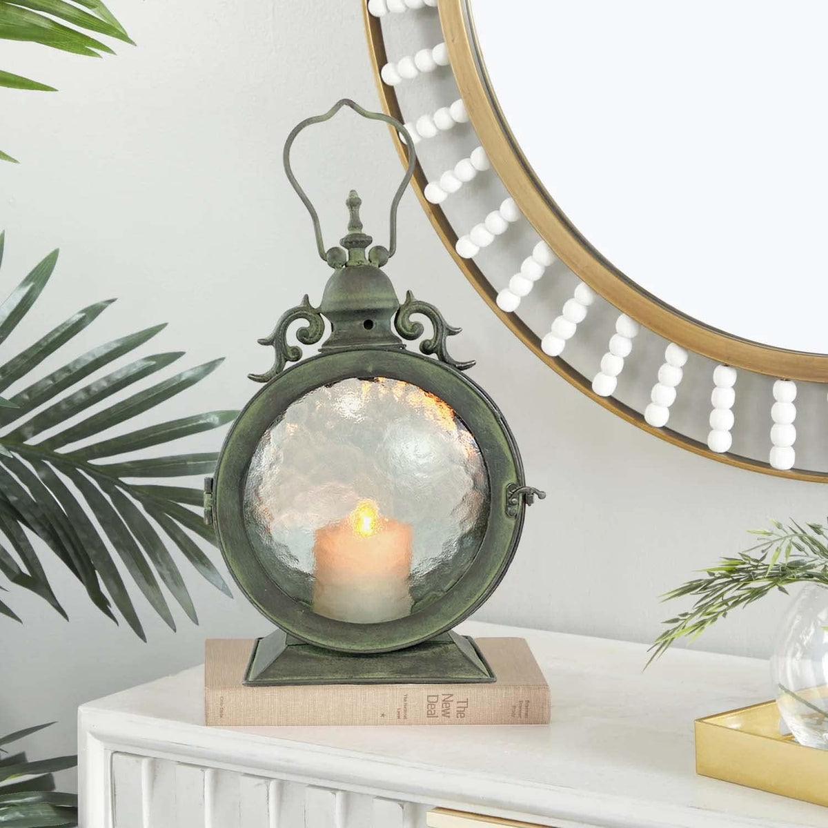 Metal Round Hanging Candle Lantern with Glass Insert N15622