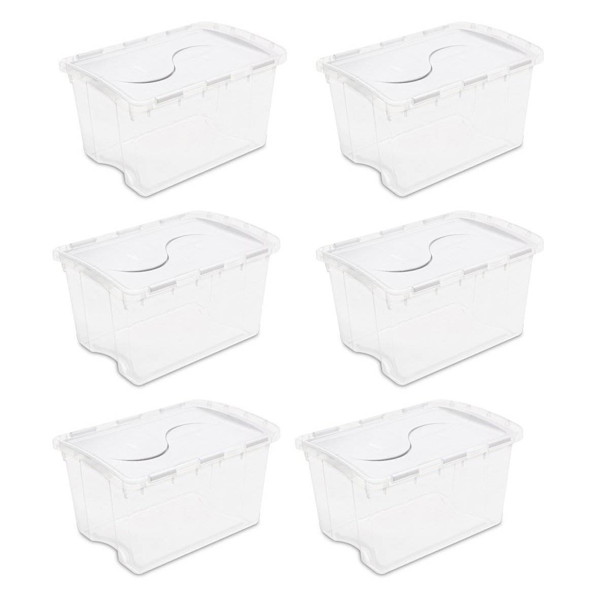 48 Quart Clear Hinged Plastic Storage Container 6 Pack F810