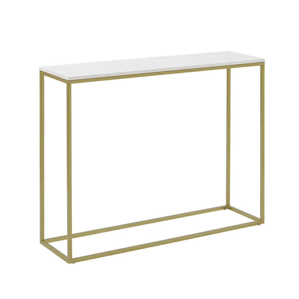 42-Inch Metal Entry Table White Faux Marble Gold Q7847