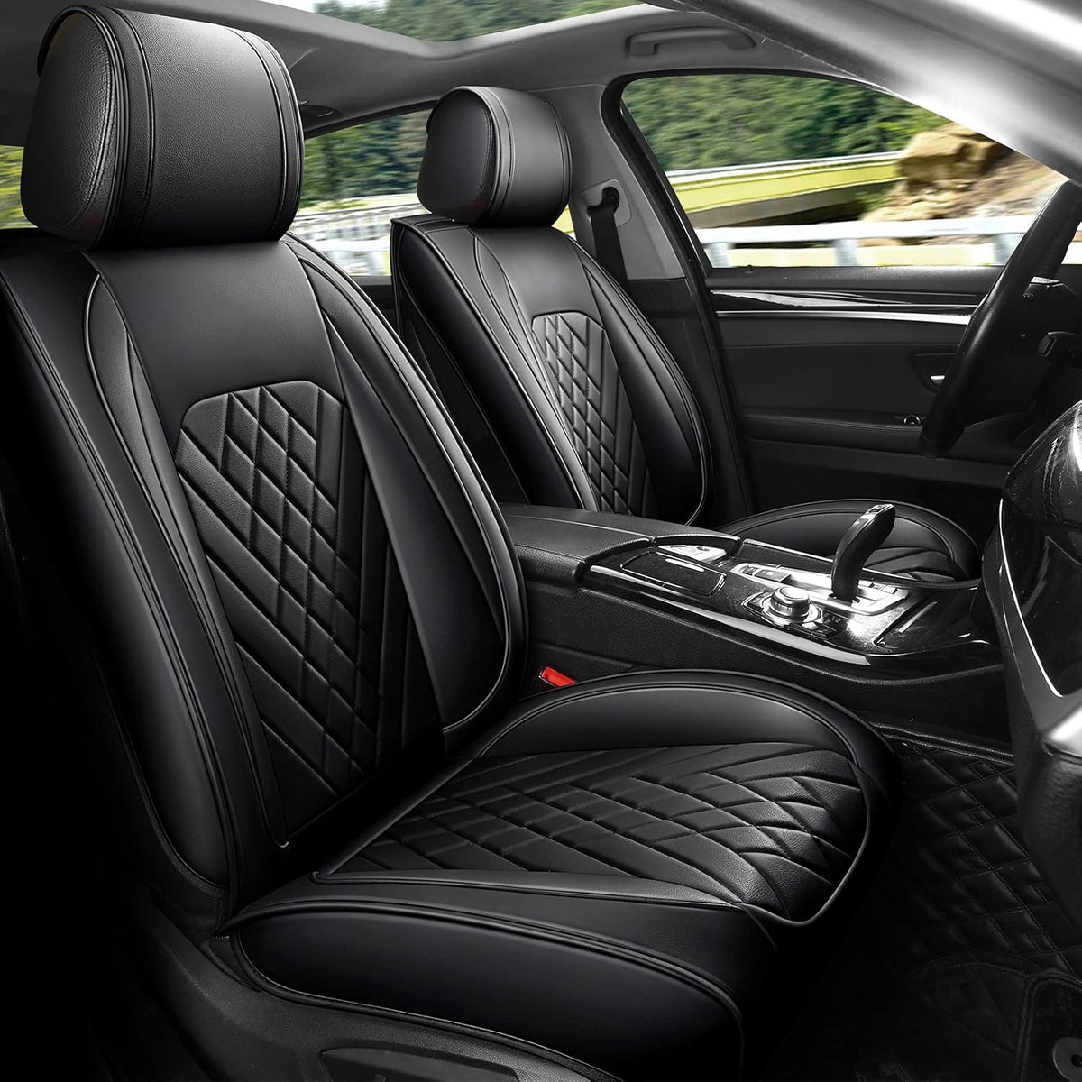 Grey Leather Car Seat Cover Full Set for 5 Seats U87946
