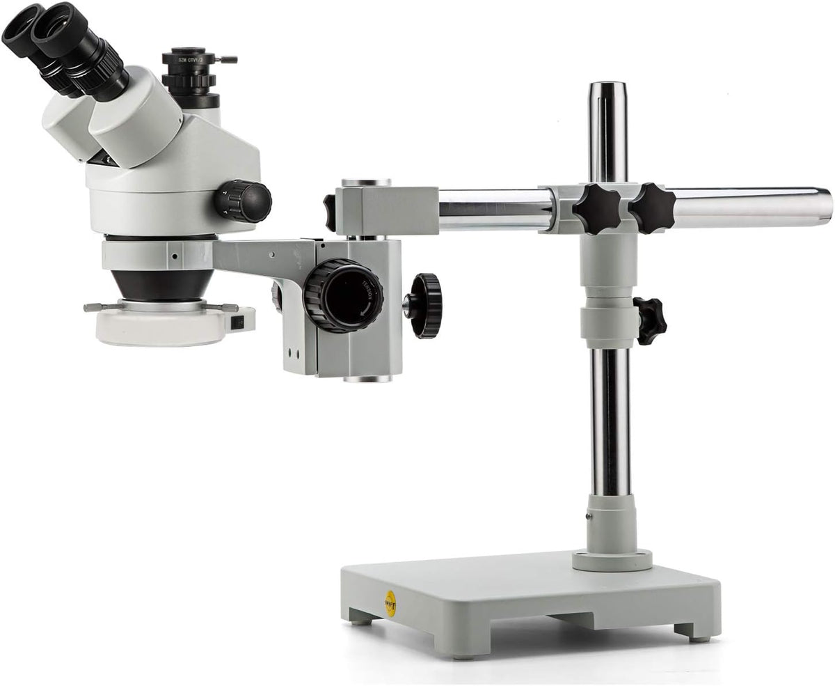 Professional Binocular Stereo Zoom Microscope, WF10X Eyepieces, 3.5X-90X Magnification, LED Ring Light, Boom Stand F1330