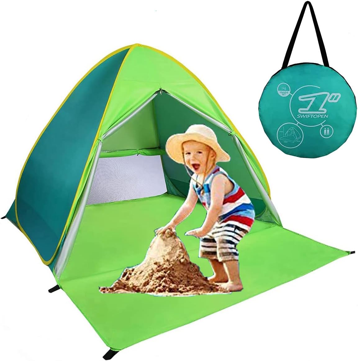 Pop Up Beach Tent Sun Shelter UPF 50+ 2-3 Person Dark Blue Stripes U52975