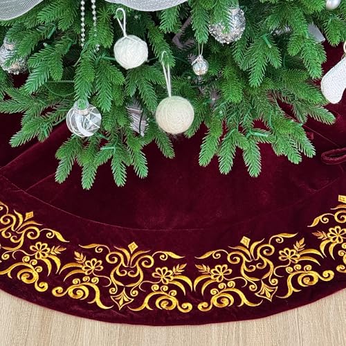 Burgundy Velvet Christmas Tree Skirt H48571