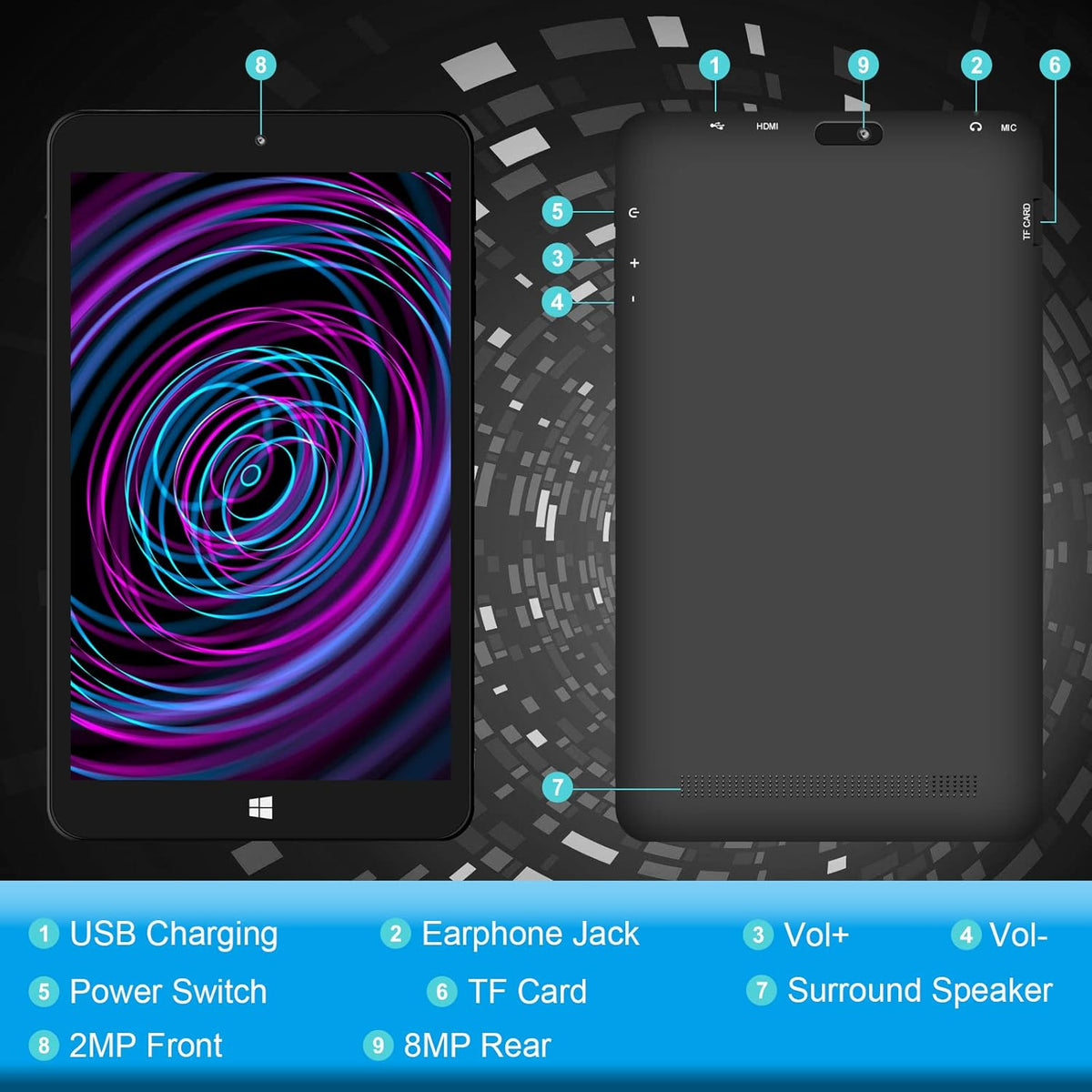 8 Windows Tablet with 1280x800 IPS HD Display Y372327