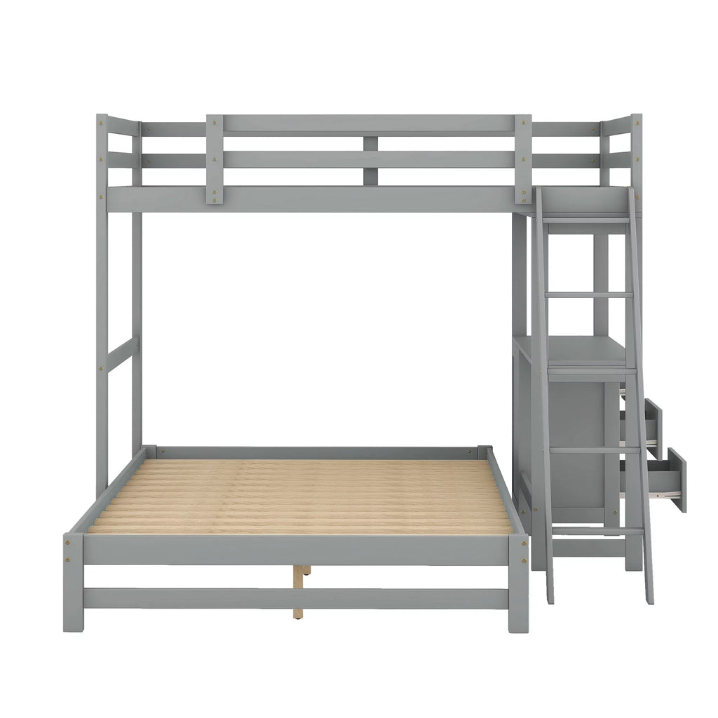 Gray Twin over Full Bunk Bed with Desk and Drawers Q735824