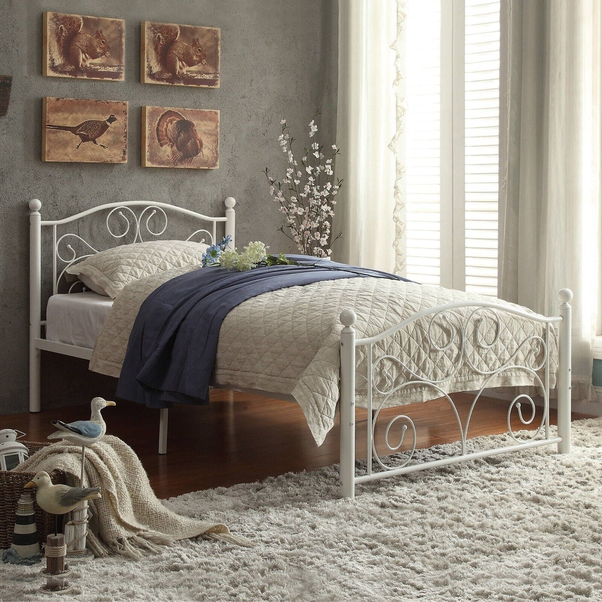 White Metal Platform Bed W443