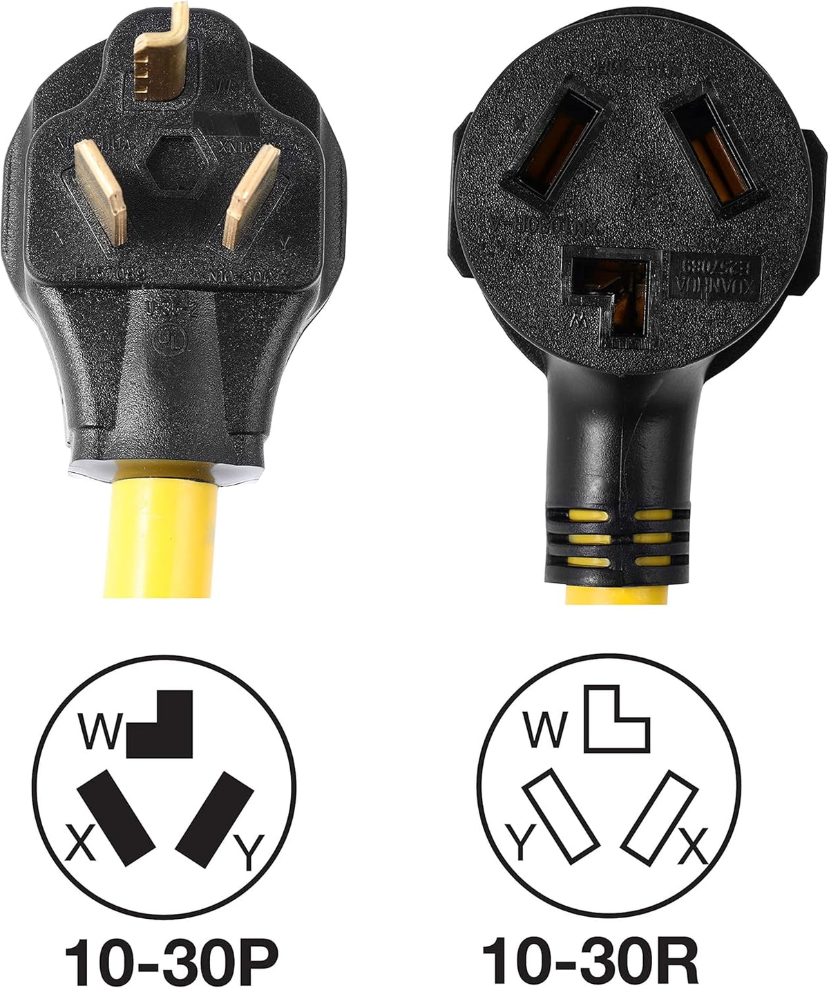 NEMA 10-30P 3 Prong Male Plug to 2 Outlet Female Receptacle 10-30R Y Splitter STW 3 Feet 120V/240V 30 Amp Power Cord Adapter Pack of 2 R856
