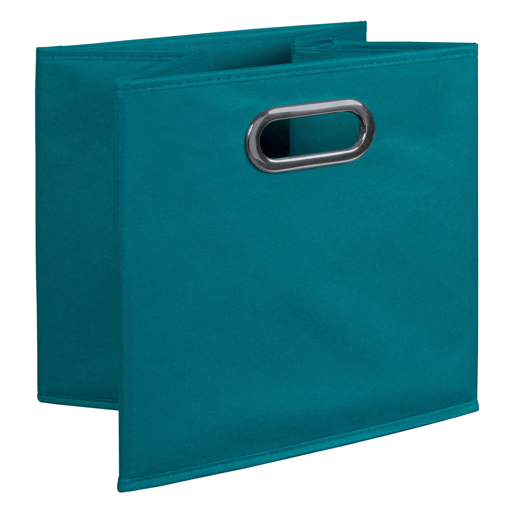 White Wood Grain/Teal 4 Cubes Storage Organizer with 2 Canvas Bins B73571