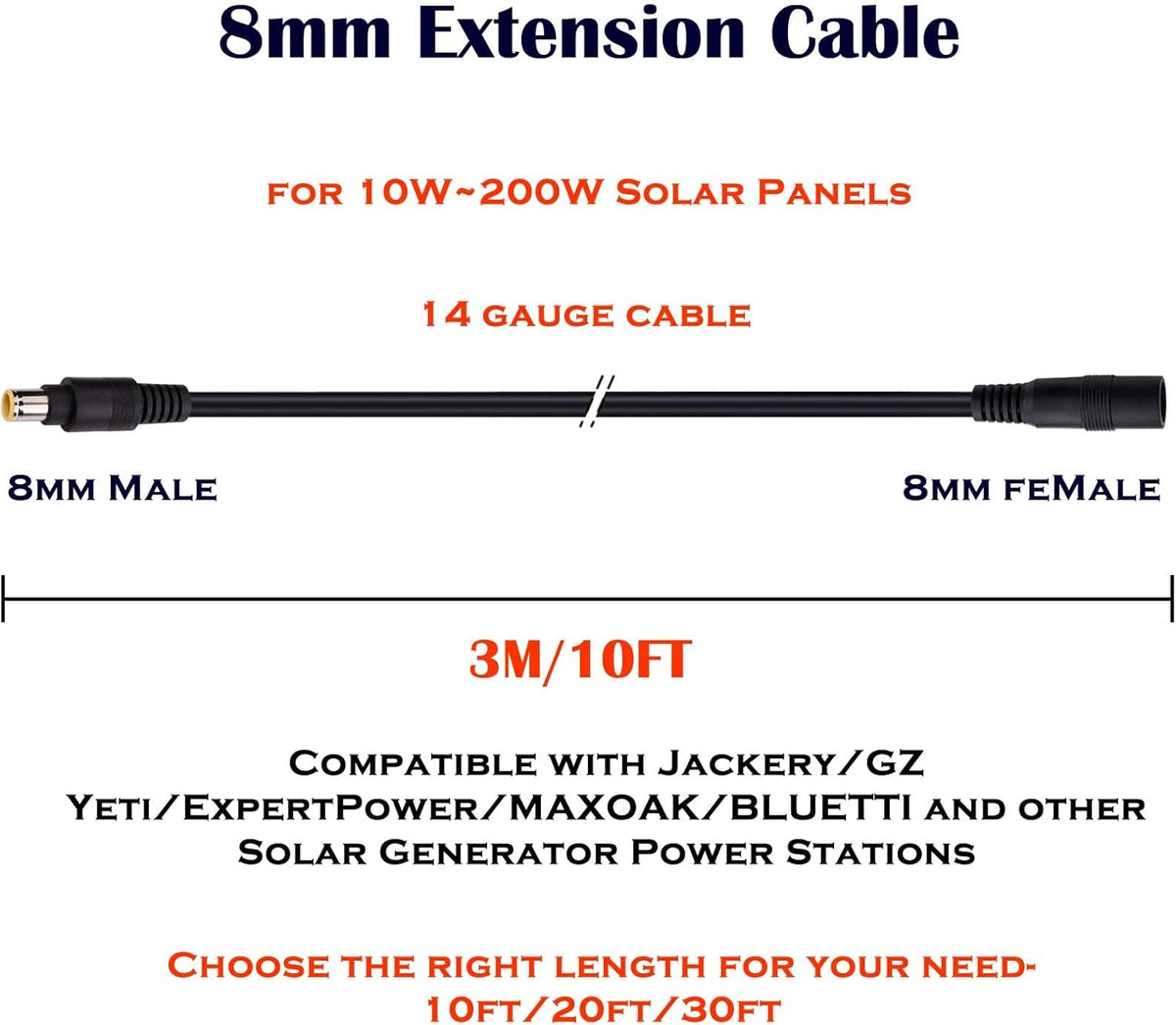 8mm Extension Cable 20Ft 6M DC 8mm Cord 14AWG G351
