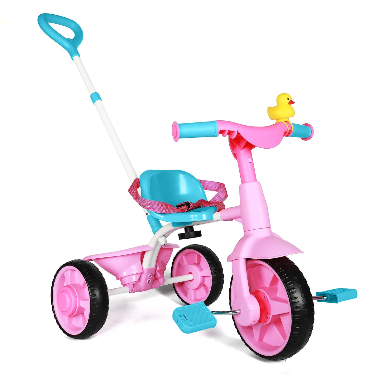 2 in 1 Kids Tricycles with Push Handle and Duck Bell, Pink J236