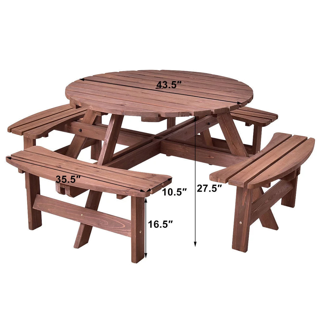 Wood 8 Seat Picnic Table and Bench Set G78603