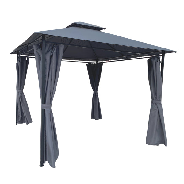 Gray Outdoor Patio Gazebo Tent With Curtains N772429