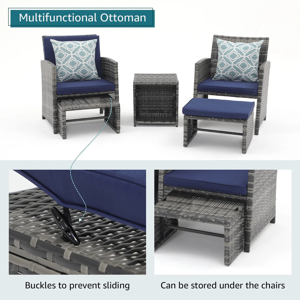 5 Piece Wicker Patio Furniture Set with Coffee Table V6138
