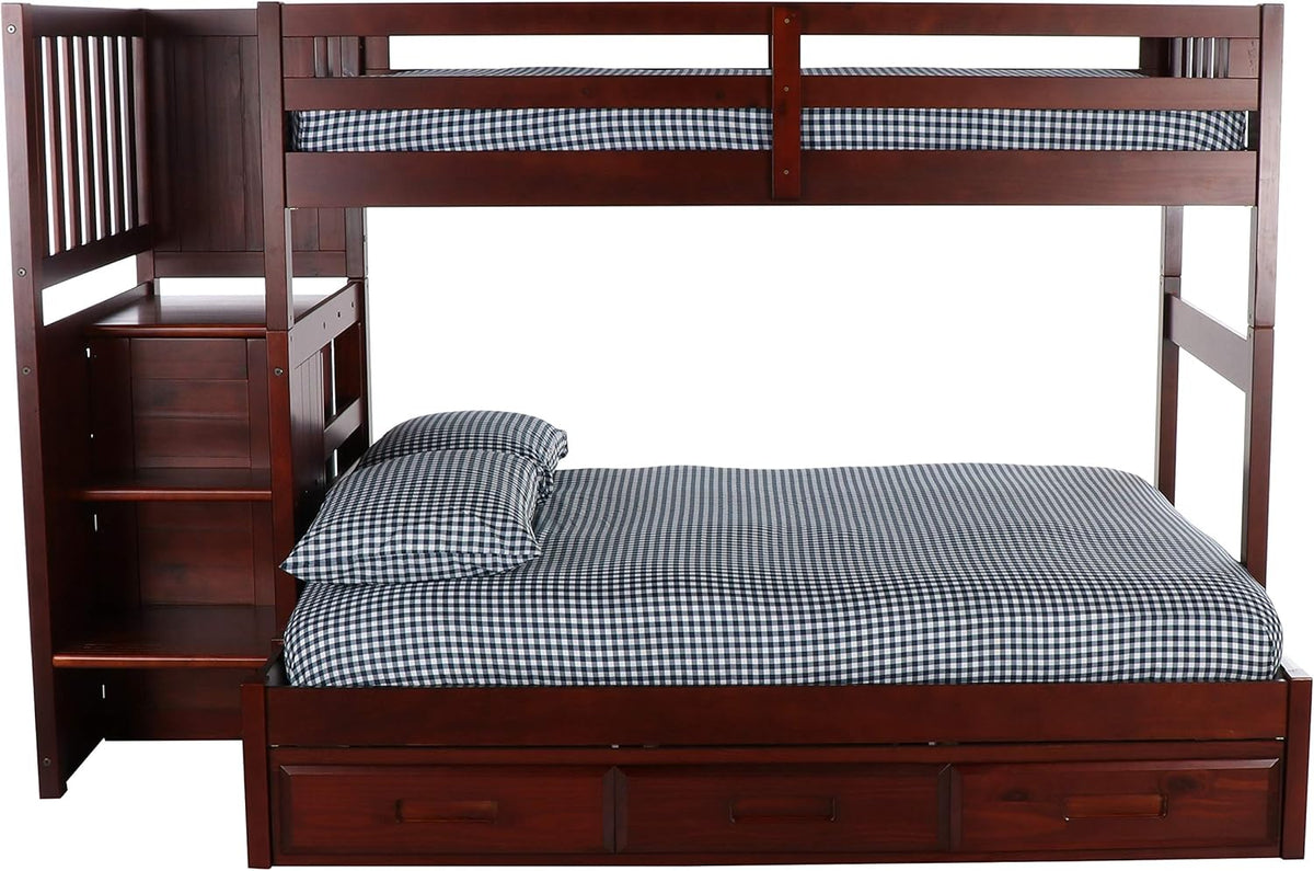Twin Over Full Staircase Bunk Bed with 3 Drawers in Merlot Finish R724799