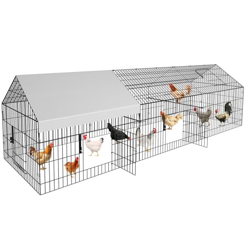 Metal Chicken Coop 87"×40" with Cover Chicken Run Pen Large Portable Chicken Playpen Enclosure H9754