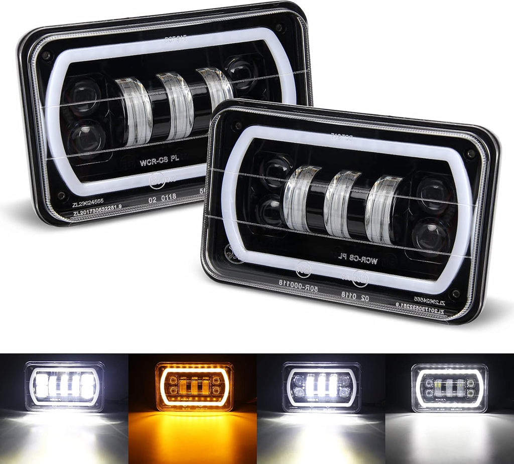 4x6 Led Headlight Halo White DRL Amber Turn Signal 2PC Pack D56531