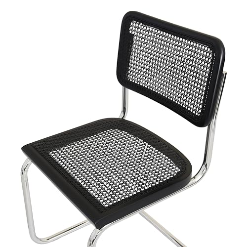 Walnut Wood & Natural Cane Cantilever Side Chair with Chrome Steel Frame O9282