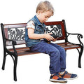 Outdoor Kids Bench Patio Mini Sized Garden Bench With Wooden Seat And Cast Iron Backrest S128480