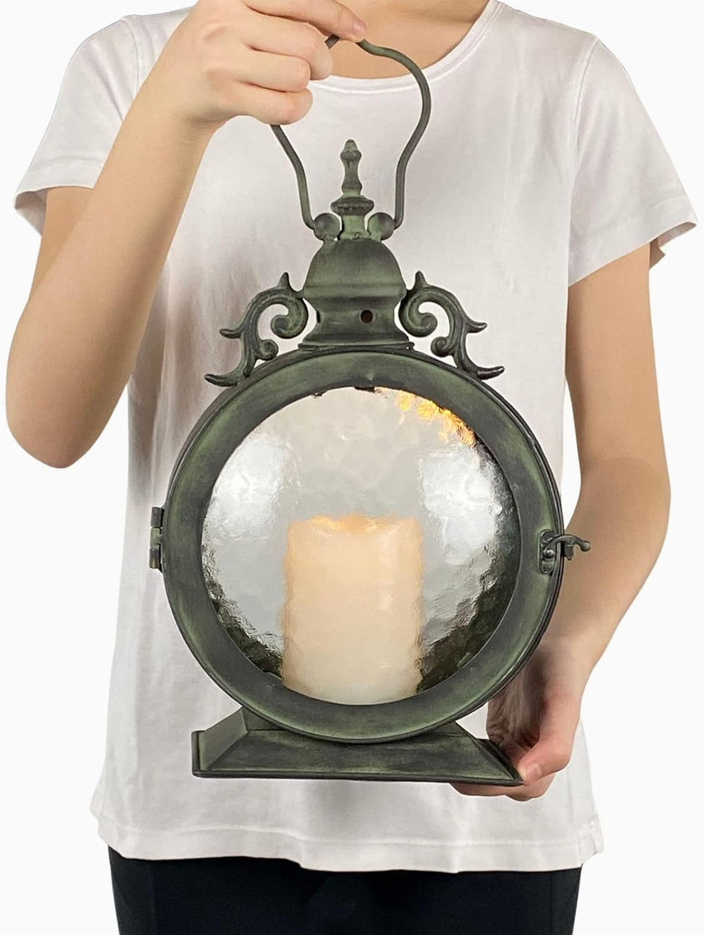 Metal Round Hanging Candle Lantern with Glass Insert N15622
