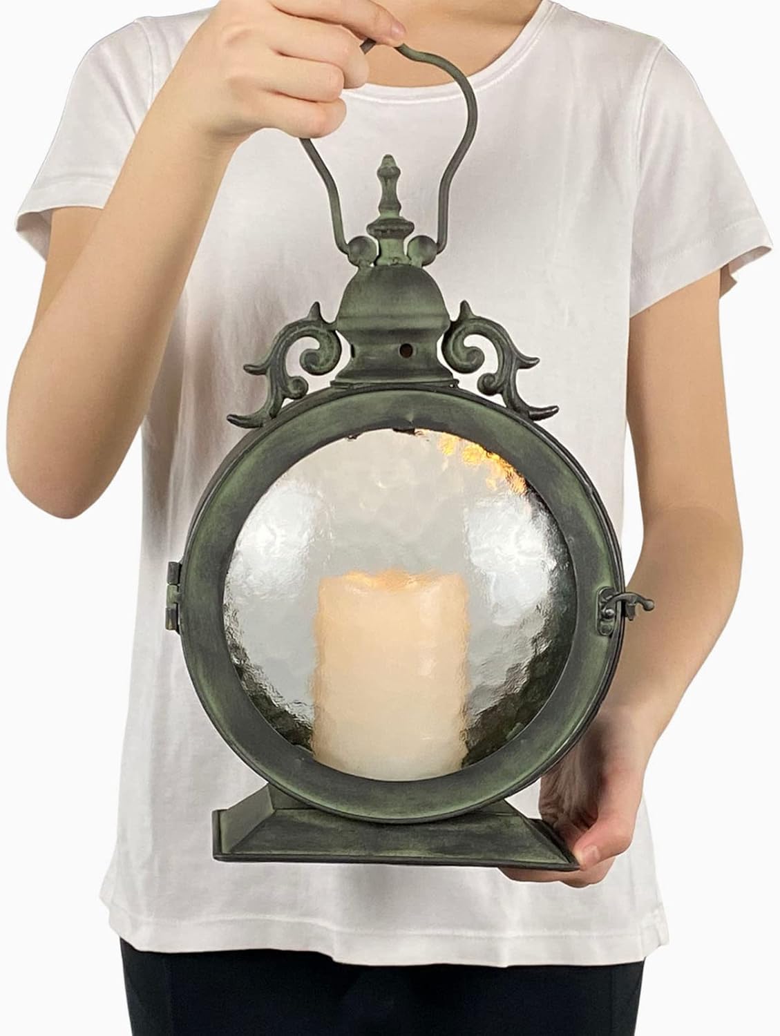 Metal Round Hanging Candle Lantern with Glass Insert N15622
