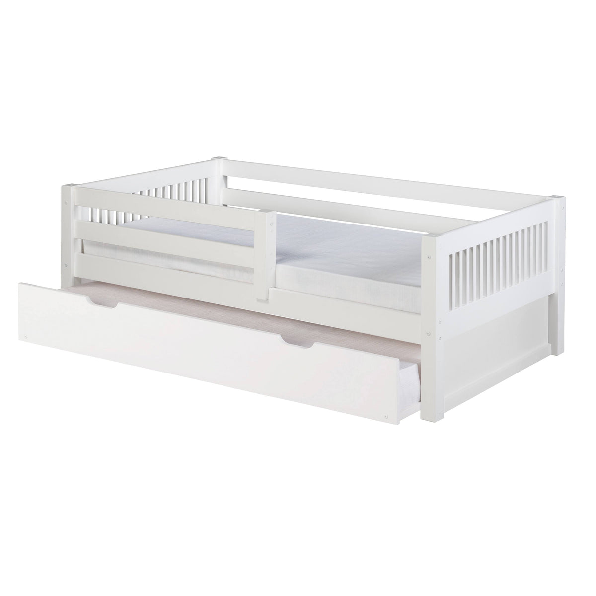 Day Bed with Front Guard Rail & Twin Trundle White Finish N703
