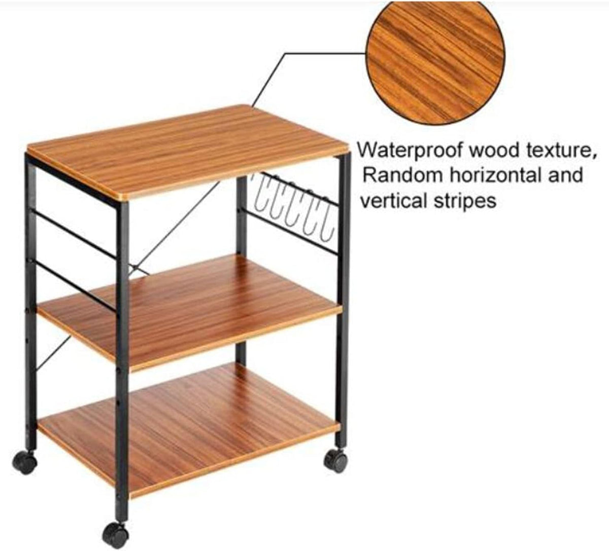 3-Tier Vintage Rolling Microwave Cart with Side Hook O945