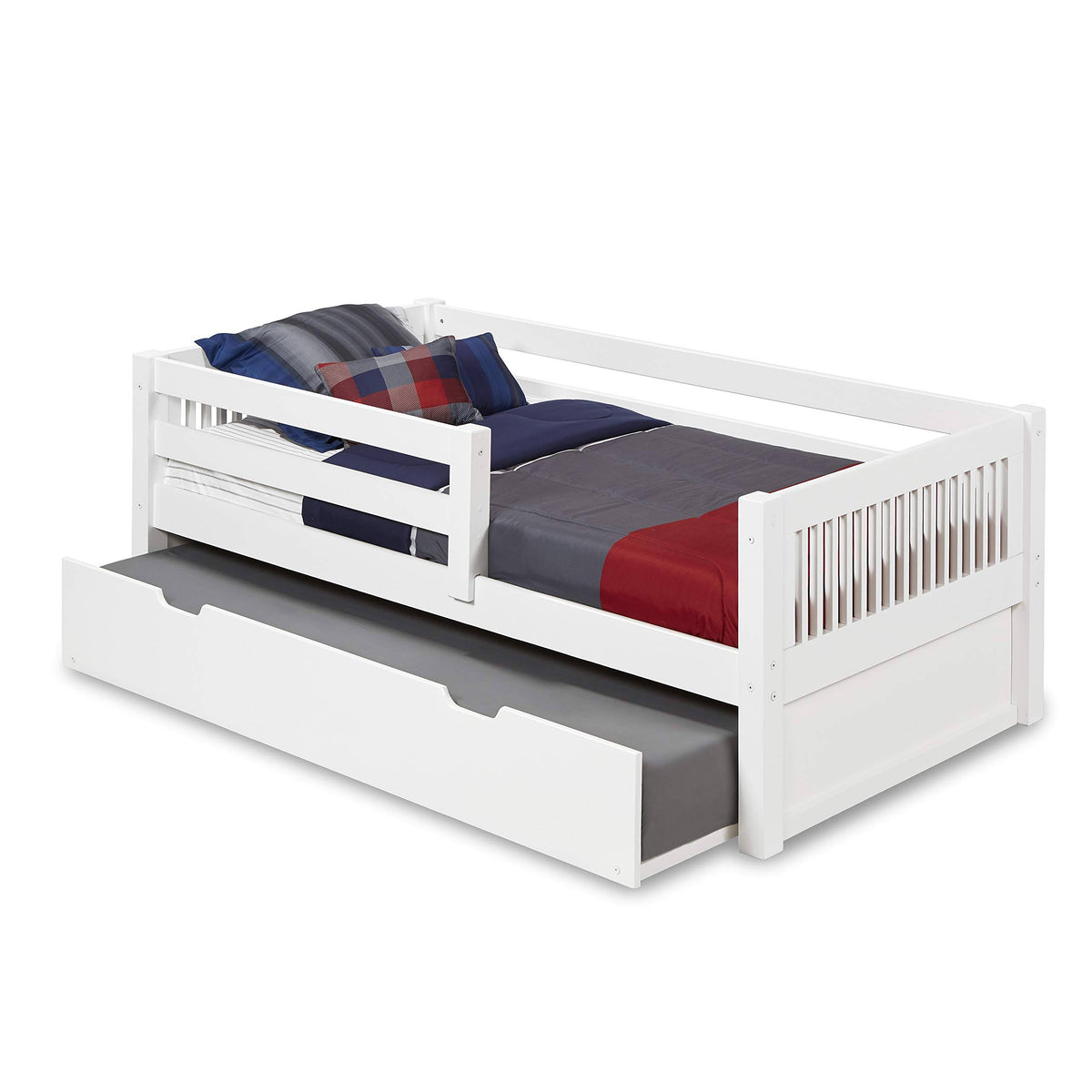 Day Bed with Front Guard Rail & Twin Trundle White Finish N703