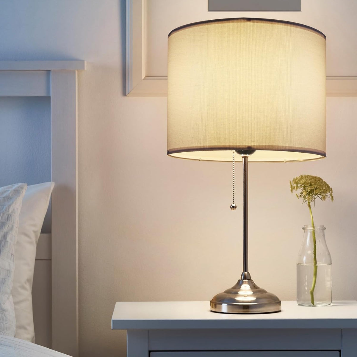 Set of 2 White Fabric Drum Lamp Shades, 12" x 12" x 8" P824