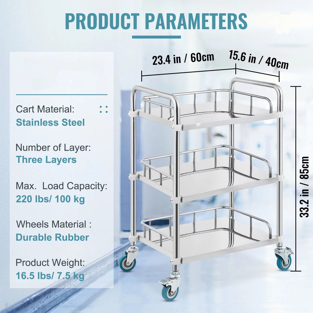 3-Layer Stainless Steel Lab Medical Equipment Cart M203897