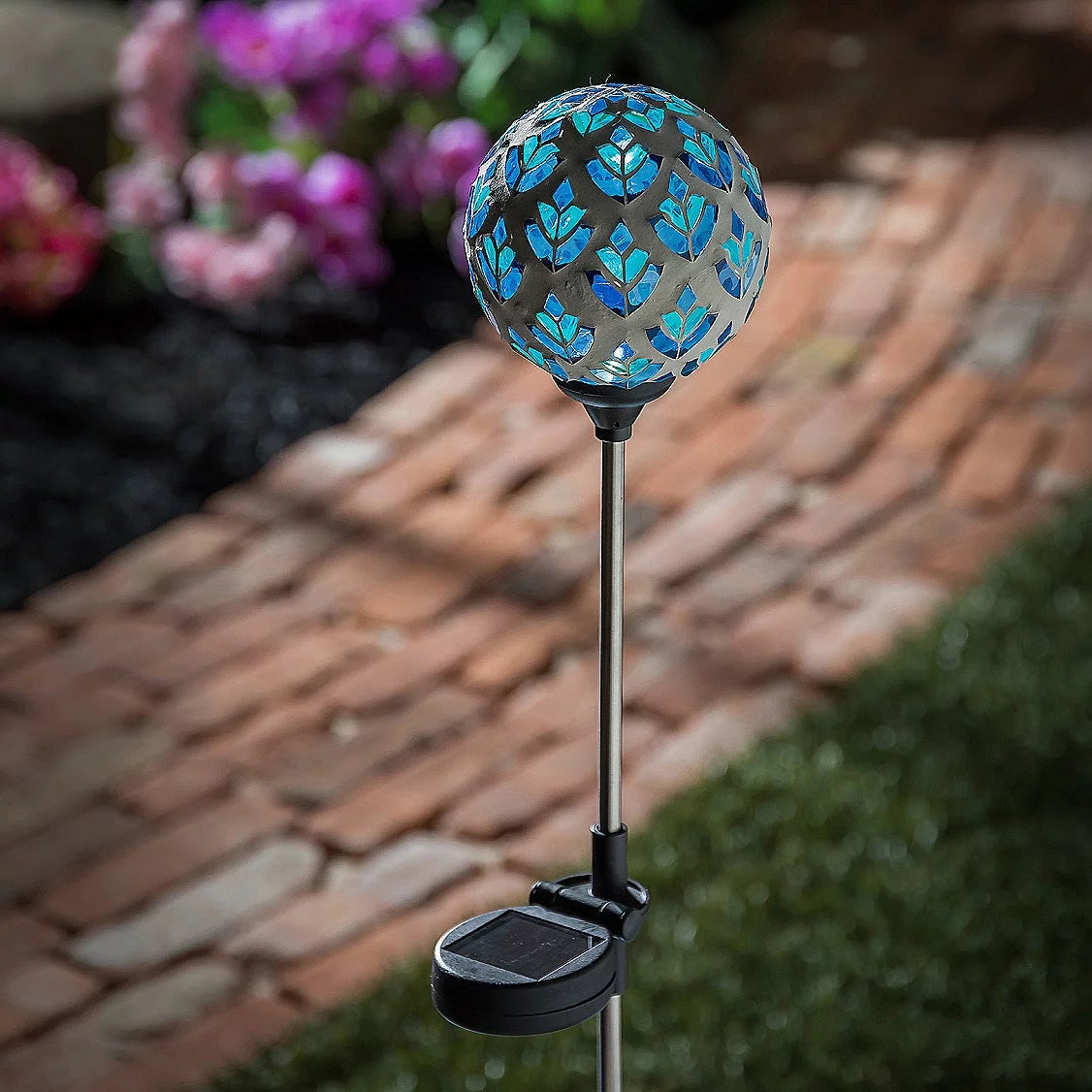 22"H Solar Mosaic Globe Garden Stakes, Peacork Blue R697858