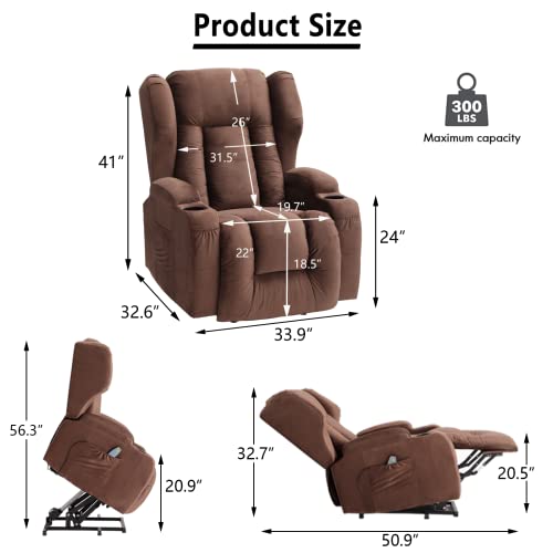 Velvet Electric Lift Recliner Chair with Massage and Heat, USB Ports, 2 Cup Holders U50793