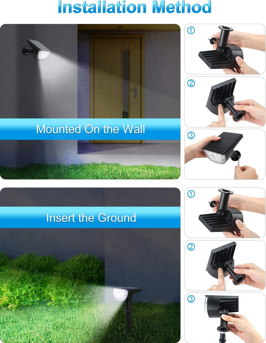 6 Pack IP67 Waterproof Solar Landscape Spotlights E556