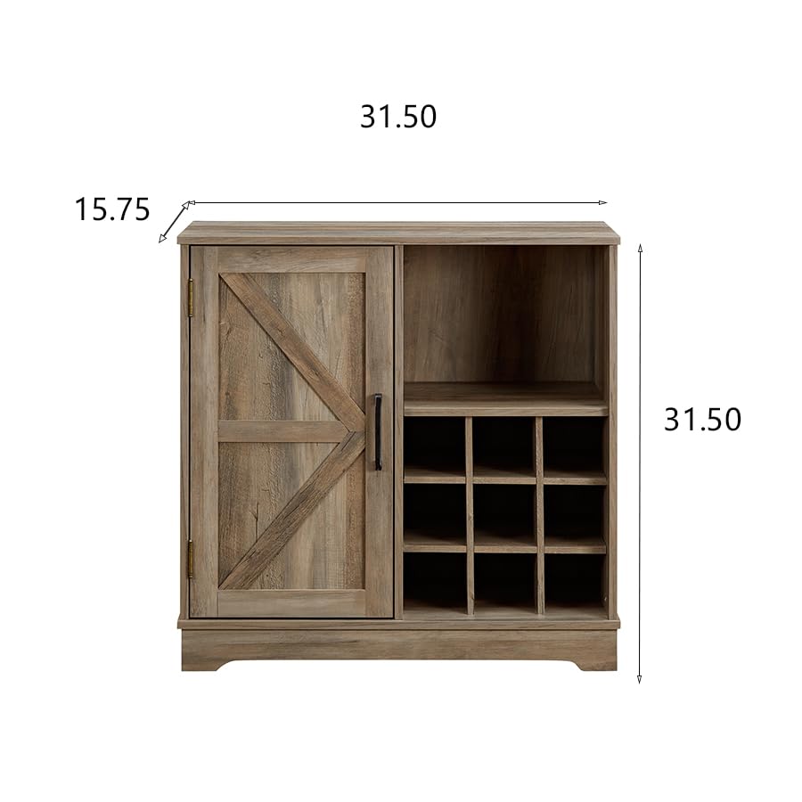 Gray Wash Farmhouse Coffee Bar Cabinet with Drawer and Sliding Barn Door M981101