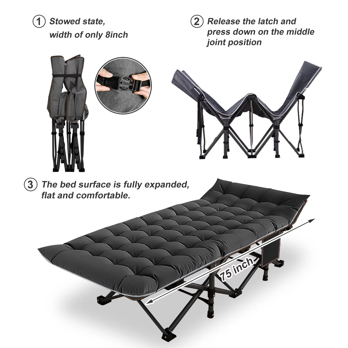Oversized Folding Bed Cot with Mattress and Carry Bag J6094