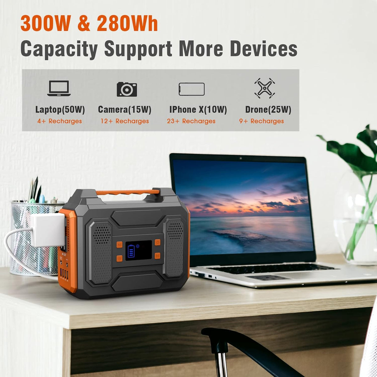 Portable Power Station 300W 280Wh 75000mAh Lithium Battery Backup Power Source with Flashlight D275664