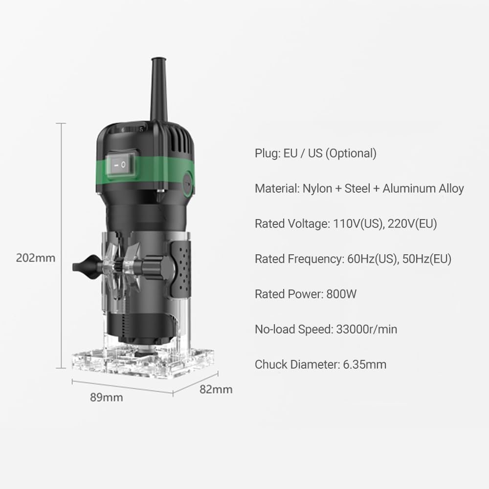 Electric Hand Trimmer Router 33000RPM 110V 800W 6.35mm Collets Q435127
