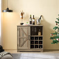 Gray Wash Farmhouse Coffee Bar Cabinet with Drawer and Sliding Barn Door M981101