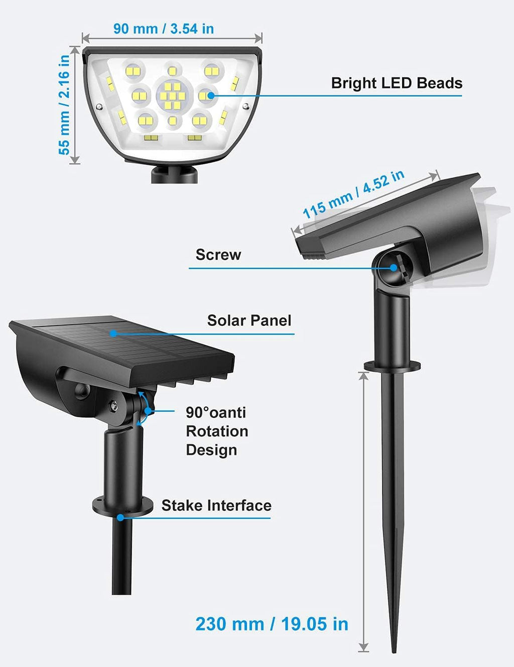6 Pack IP67 Waterproof Solar Landscape Spotlights E556